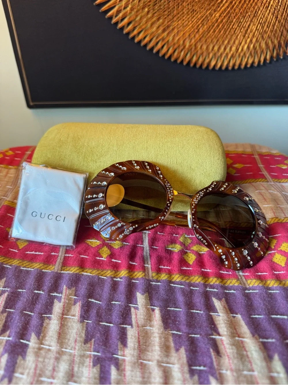 Incredibly Rare Limited Edition Gucci Tartarugato Shell Crystal Sunglasses